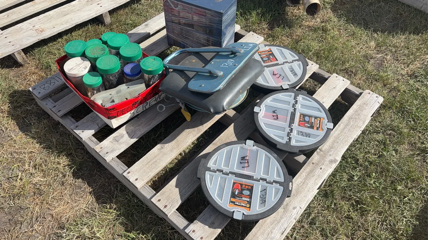 Metal Frame Bucket seat, 13" bucket organizers approx 3, Roaco bolt/nail organizer, metal towhitch ball, *Unreserved*