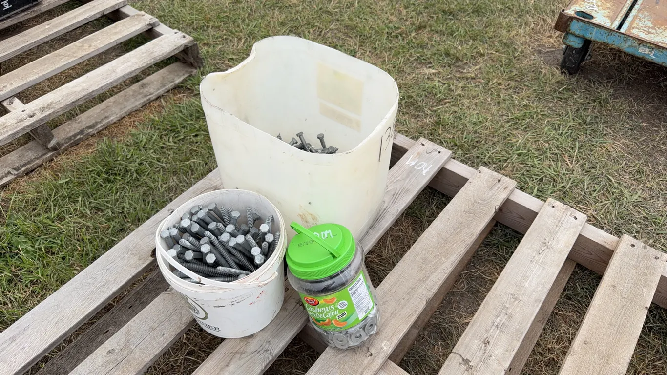 Lag bolts unused 7"x70, 4"x120, Bottle of Flat washers approx 300, *Unreserved*