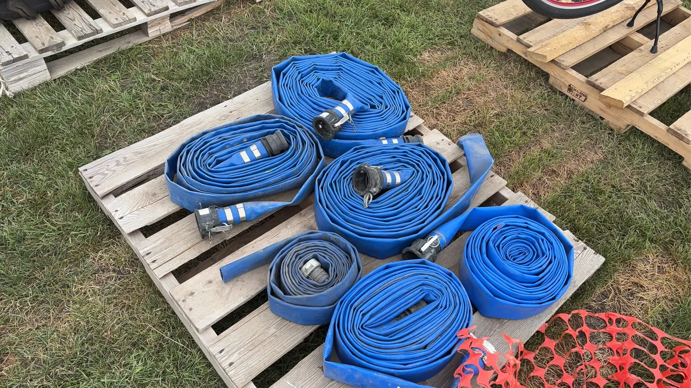 Water Transfer hoses (6), 2" dia., some w/ couplings, assorted lengths, *Unreserved* *Unreserved*