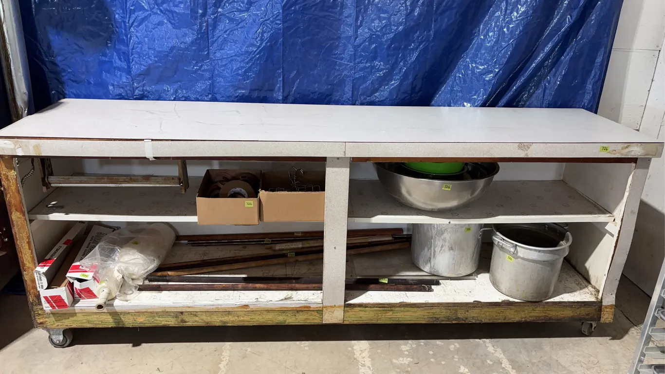 Wood Working Table with 2 x Commercial Cooking Pots Approx. 14" Diameter, *Unreserved*