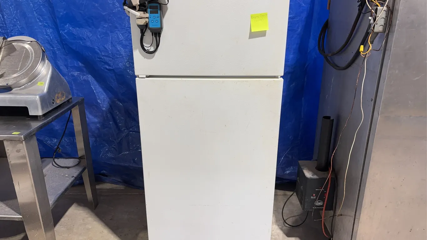 Energuide Fridge Used for Curing Drying Chamber with Inkbird ITC-608T Digital Temperature Humidity Controller, Probreeze Humidifier and Homasy Humidif