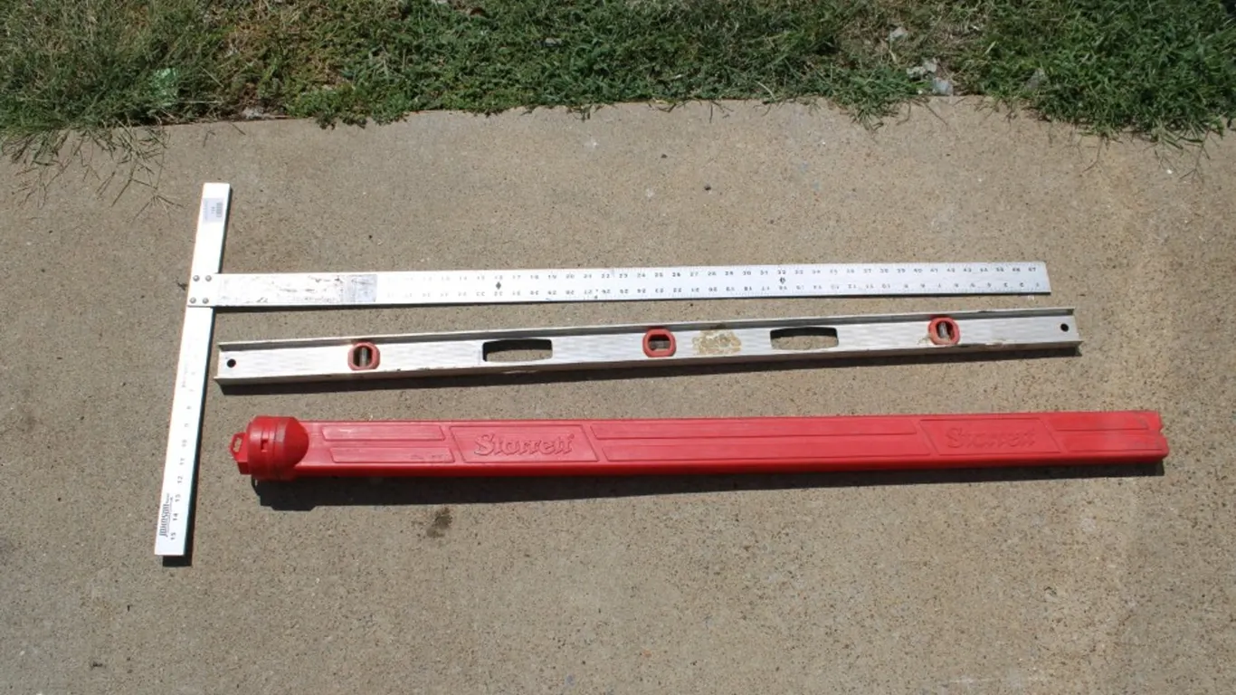 T-Square, 48 Inch Level, and Starrett Level Case