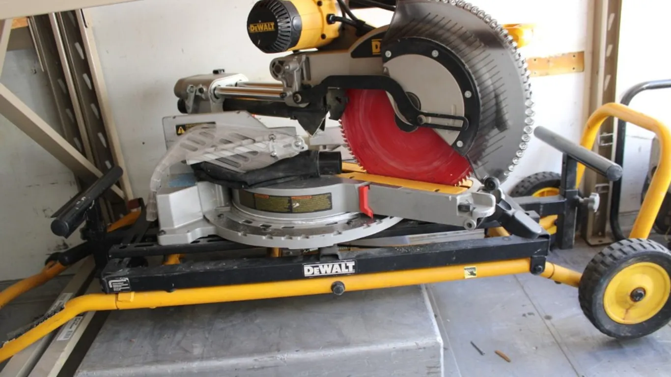 DeWalt Miter Saw Mounted to a Portable Cart Table