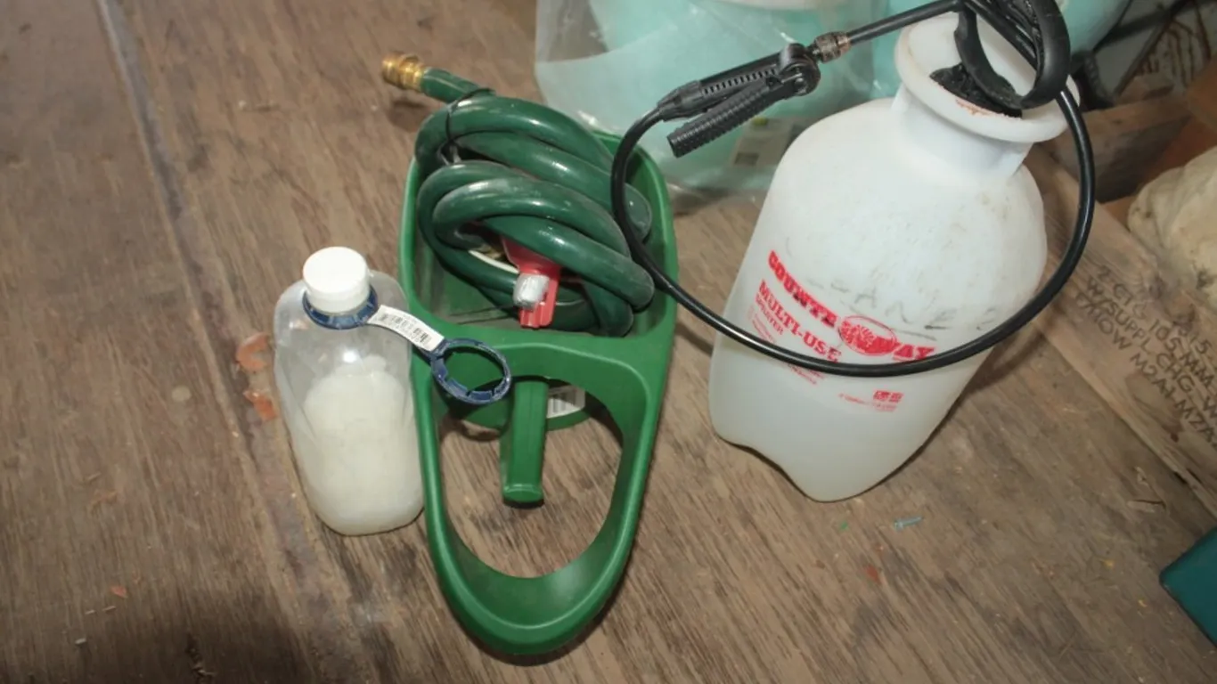 Hand Spreader, Hose, Garden Pump, and Soap