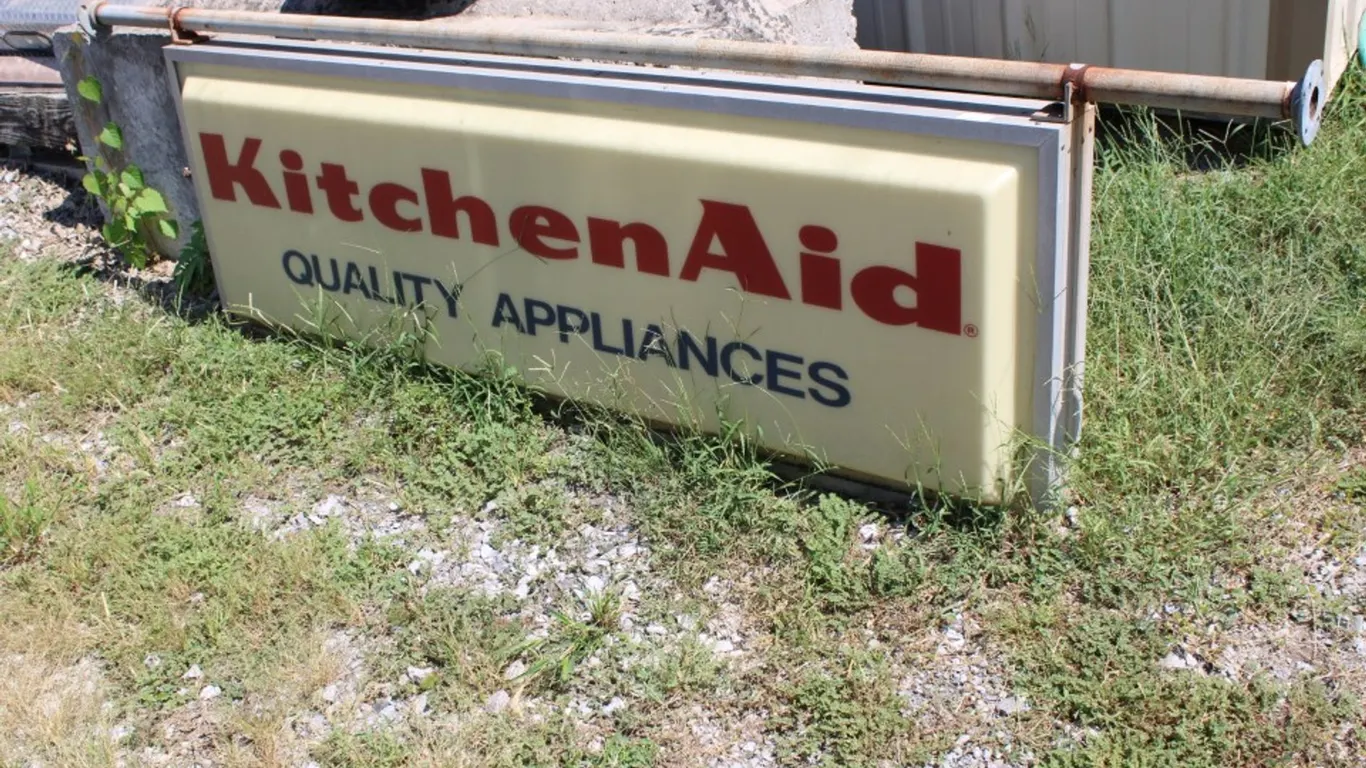 Double-Sided Light-Up KitchenAid Sign Measures 72.5 X 26 X 9 with a 95.5 Inch Hanger Pole