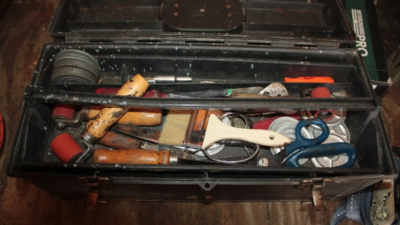 Toolbox with Rollers, Brushes, Gloves, and More