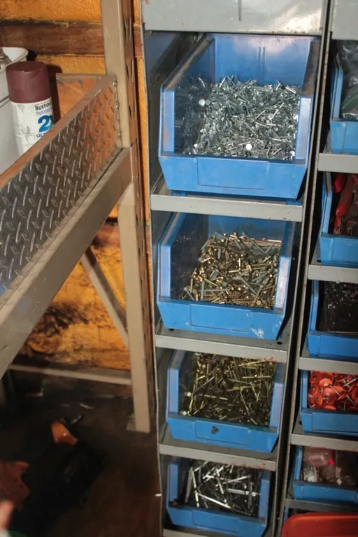 4 Bin Hardware Organizer with Nails and Screws, Measures 9 X 15 X 44