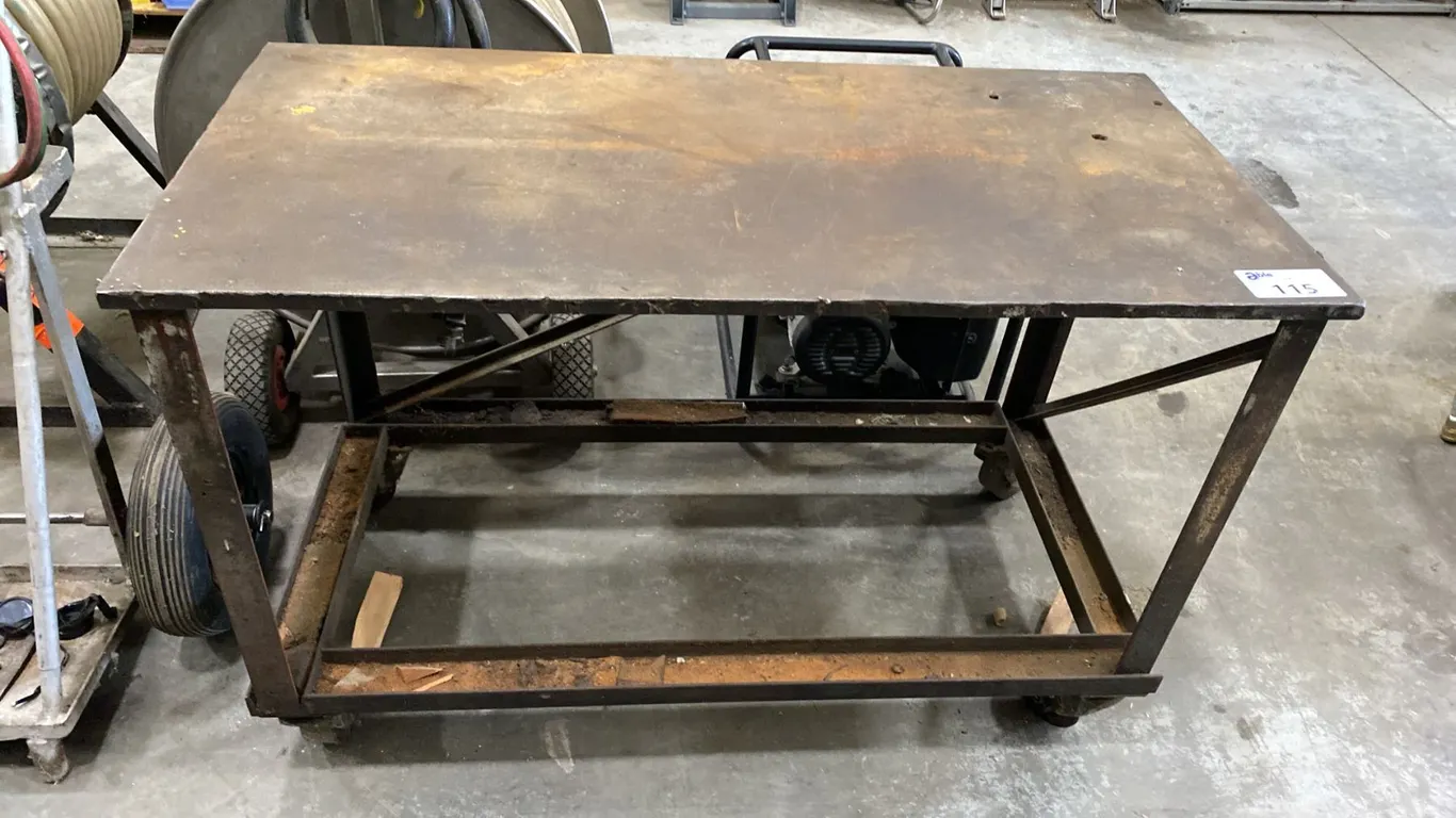 1" THICK TOP MOBILE METAL SHOP TABLE APPROX 49"L X 24"D X 32.5"H