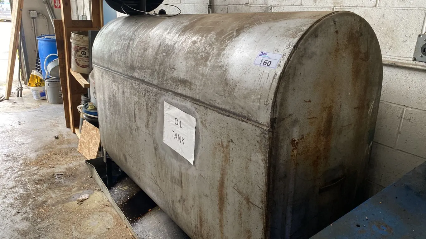 GREY METAL INDUSTRIAL OIL TANK APPROX 73"L X 26"D X 55"H