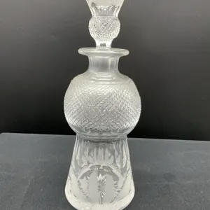 Antique Edinburgh Crystal Thistle Pattern Liqueur Bottle featuring Diamond Cut and Engraved Thistles