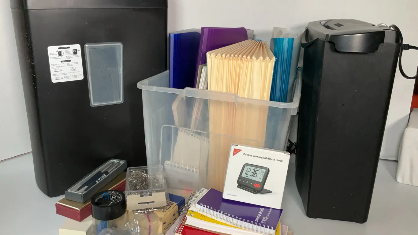 Office Supplies, Including Accordion File Folders, 2 Shredders, Notebooks & Paper Clips