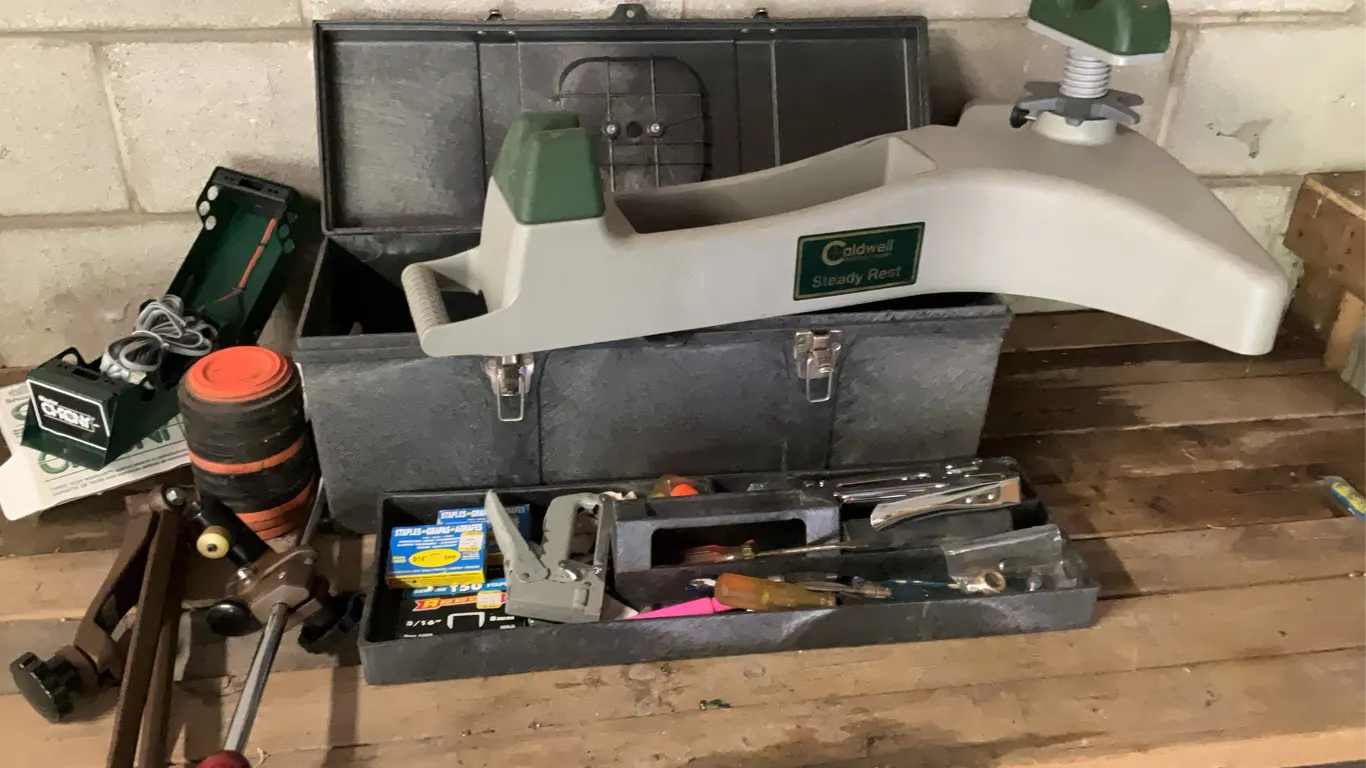 Freeland Bipod Scope, Shooting Crony, Vintage Clay Targets, Caldwell Shooting Rest & Misc Tools