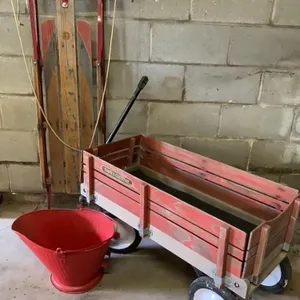 Vintage Radio Flyer Town & Country,  Western Clipper Sled & Red Bucket