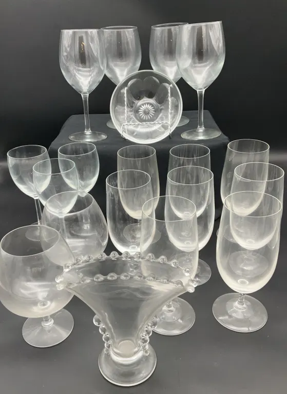 Glassware Including a Vintage Imperial Candlewick Vase & a Heisey Bowl