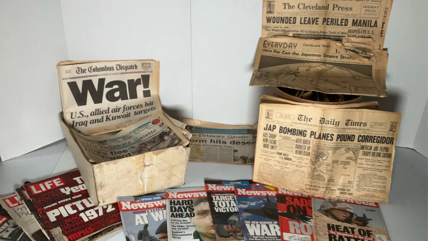 Vintage Newspapers and Magazines from WWII and Iraq War