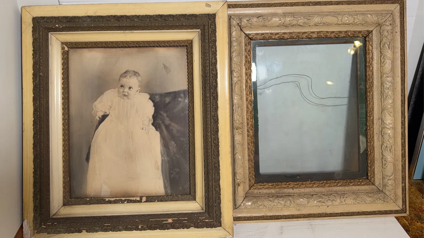 Antique Victorian/Early 1900s Ornate Frames – Baby Photograph & Mirror