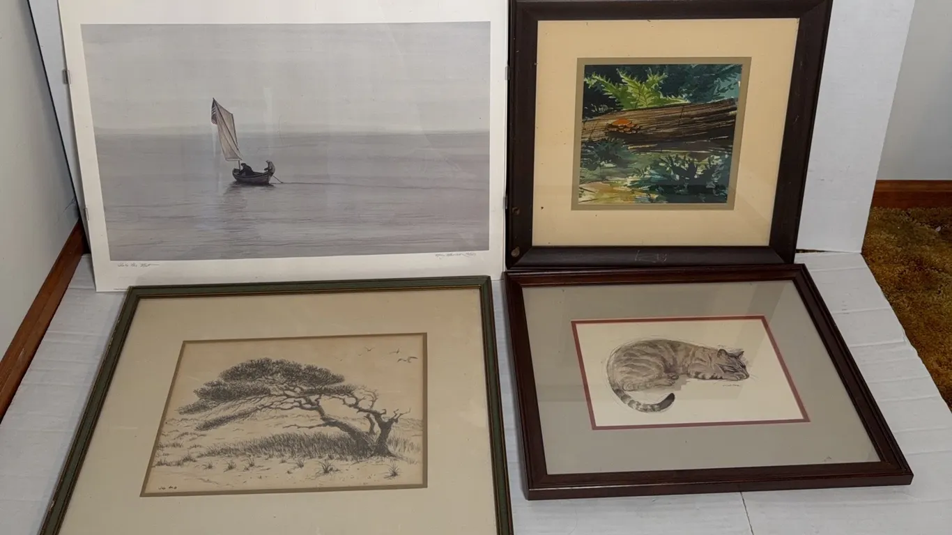 Assorted Framed Art Prints, Mary Helen Moorman “Into the Mist,” Margo Shore Cat & More