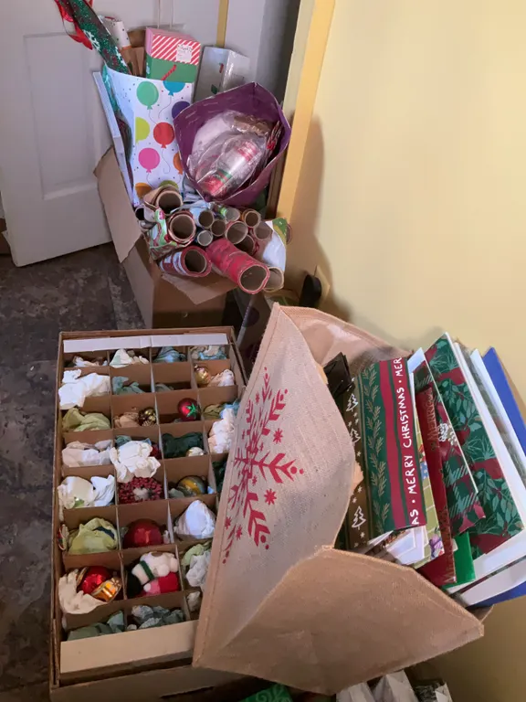 Surprise Vintage Ornaments and Wrapping Supplies