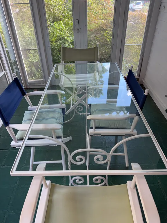 Glass Patio Table with 4 Director Chairs