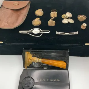 Vintage Schick Injector Razor, Bakelite Handle & Antique Mens Brass Double Sided Cufflinks & Ring