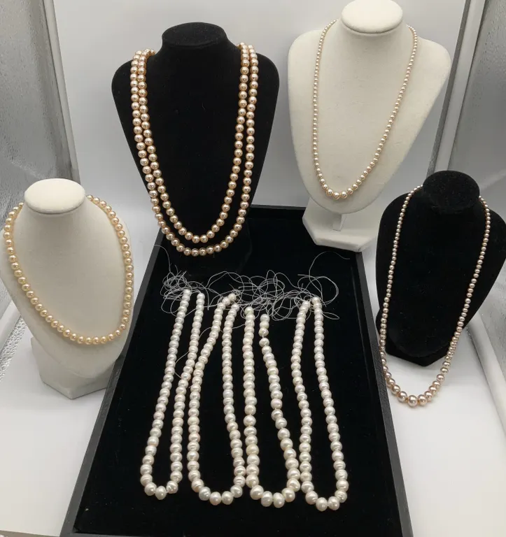 4 Stands Partially Strung Freshwater Pearls 14in-16in & 4 Vintage Faux Pearl Necklaces 14, 18 & 24in