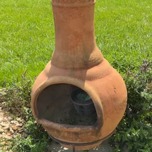 Large Terracotta Clay Chiminea with Metal Stand