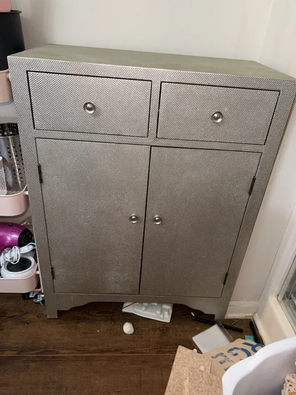 Silver-Tone Textured Storage Cabinet