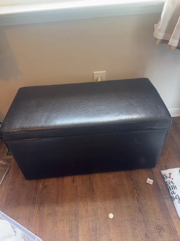Black Faux Leather Storage Ottoman