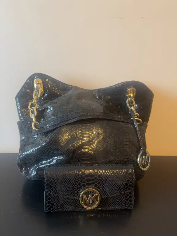 Michael Kors Black Embossed Handbag & Wallet