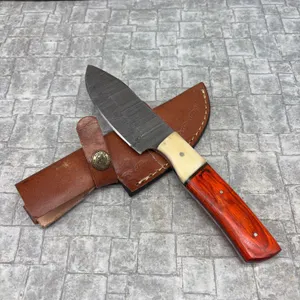Handmade Damascus Steel Knife with Leather Sheath