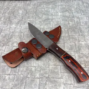 Handmade Damascus Steel Knife with Leather Sheath