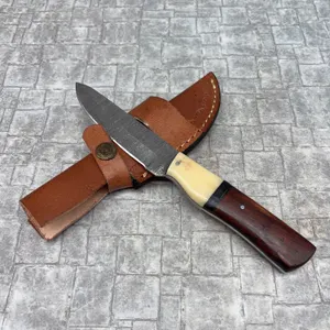 Handmade Damascus Steel Knife with Leather Sheath