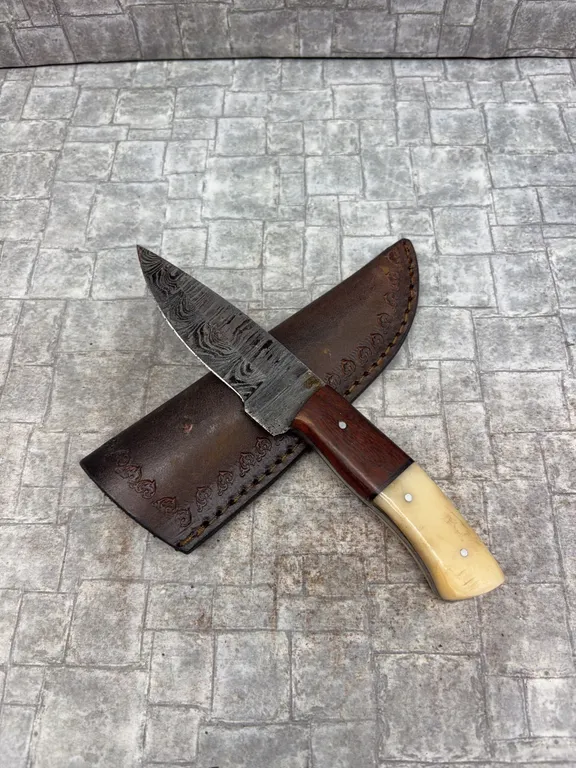 Handmade Damascus Steel Knife with Leather Sheath
