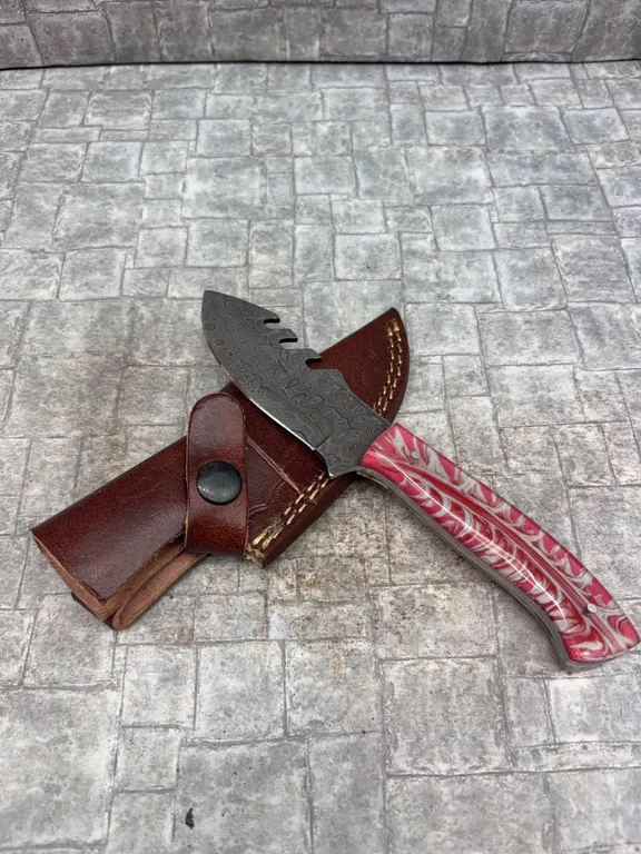 Handmade Damascus Steel Knife with Leather Sheath