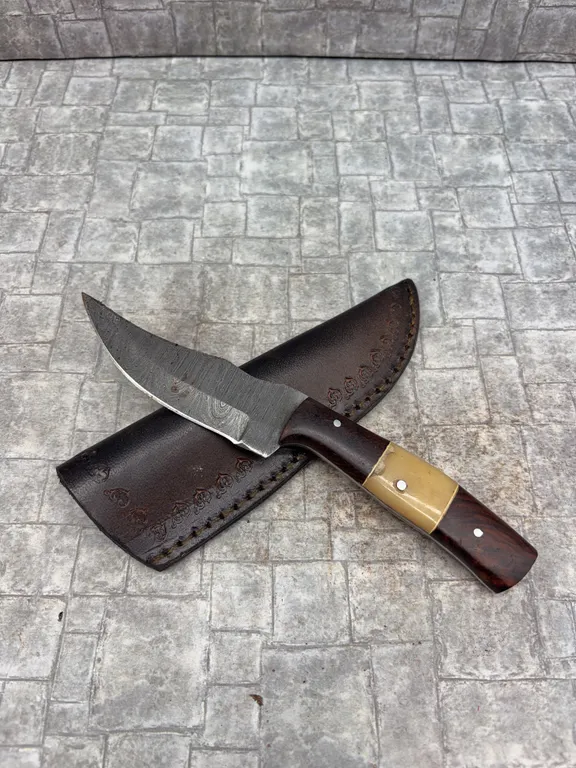 Handmade Damascus Steel Knife with Leather Sheath