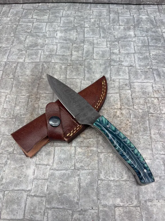 Handmade Damascus Steel Knife with Leather Sheath