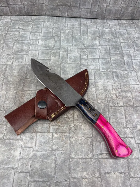 Handmade Damascus Steel Knife with Leather Sheath