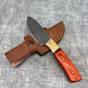 Handmade Damascus Steel Knife with Leather Sheath