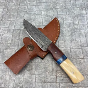 Handmade Damascus Steel Knife with Leather Sheath
