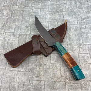 Handmade Damascus Steel Knife with Leather Sheath
