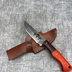 Handmade Damascus Steel Knife with Leather Sheath