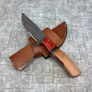 Handmade Damascus Steel Knife with Leather Sheath