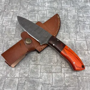Handmade Damascus Steel Knife with Leather Sheath