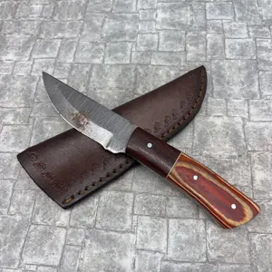 Handmade Damascus Steel Knife with Leather Sheath