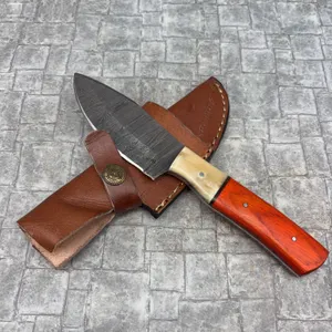 Handmade Damascus Steel Knife with Leather Sheath