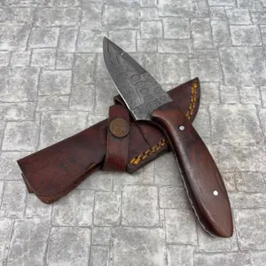 Handmade Damascus Steel Knife with Leather Sheath