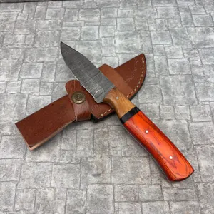 Handmade Damascus Steel Knife with Leather Sheath