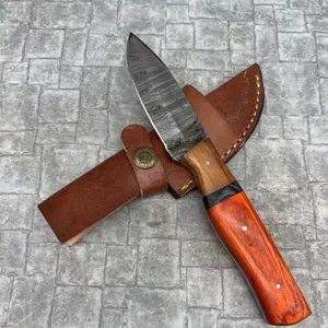 Handmade Damascus Steel Knife with Leather Sheath