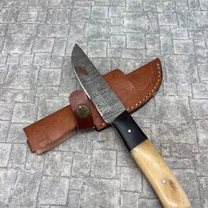 Handmade Damascus Steel Knife with Leather Sheath