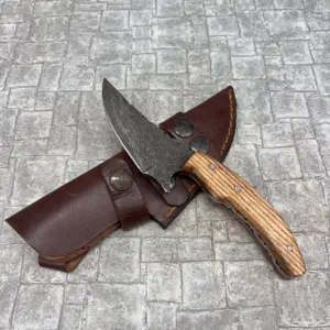 Handmade Damascus Steel Knife with Leather Sheath